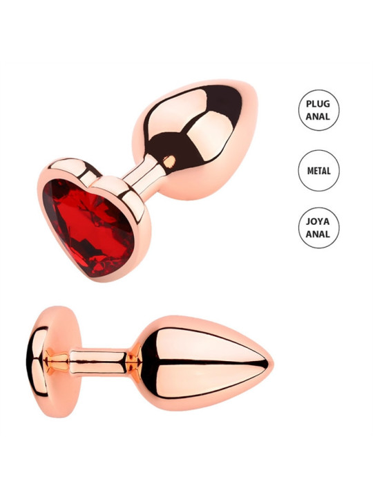 (CHICO) Plug Anal Cassiopeia Corazon Small Color Gold Rosado Con Joya Roja