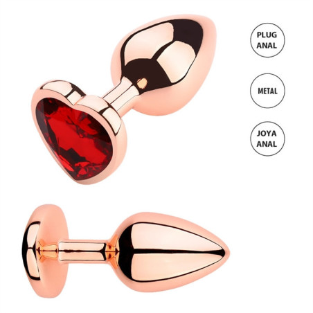 (CHICO) Plug Anal Cassiopeia Corazon Small Color Gold Rosado Con Joya Roja