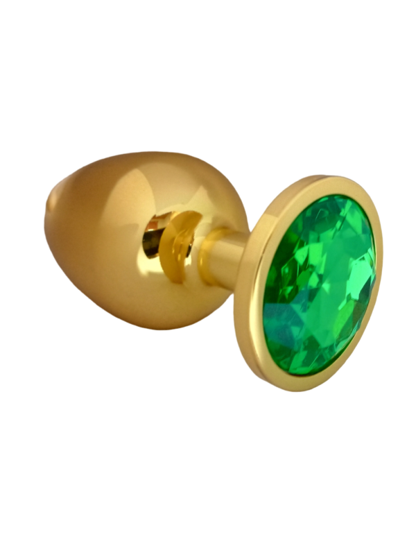 (GRANDE) Plug Anal Metalico Dorado Con Joya Verde