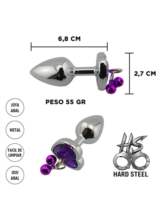 Centaurus: Joya anal con forma de corazon violeta y cascabeles