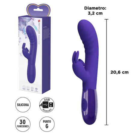 Vibrador con estimulador de clitoris, con 30 funciones y carga USB