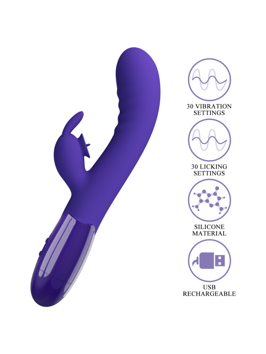 Vibrador con estimulador de clitoris, con 30 funciones y carga USB