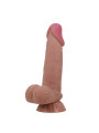 Dildo con testiculos vertebrado con sopapa flexible con piel extensible