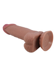 Dildo con testiculos vertebrado con sopapa flexible con piel extensible