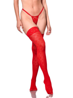 Medias Fantasía Puntilla Banda Silicona Rojas