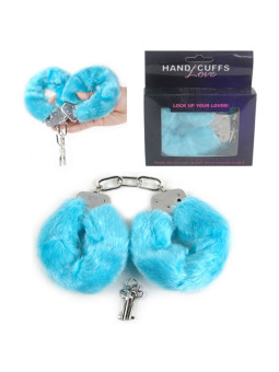 Esposas de metal con llave y peluche color celeste