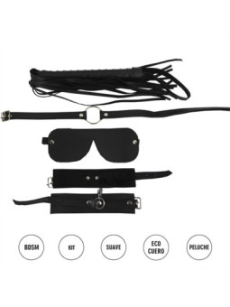 Kit de ecocuero Negro con latigo, mordaza, esposas y antifaz