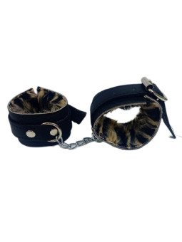 Esposas de Cuero Negro con Peluche Animal Print